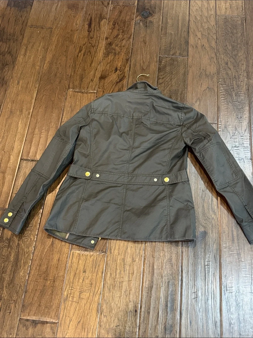 J. Crew Waxed Green Utility Jacket with Gold Snaps